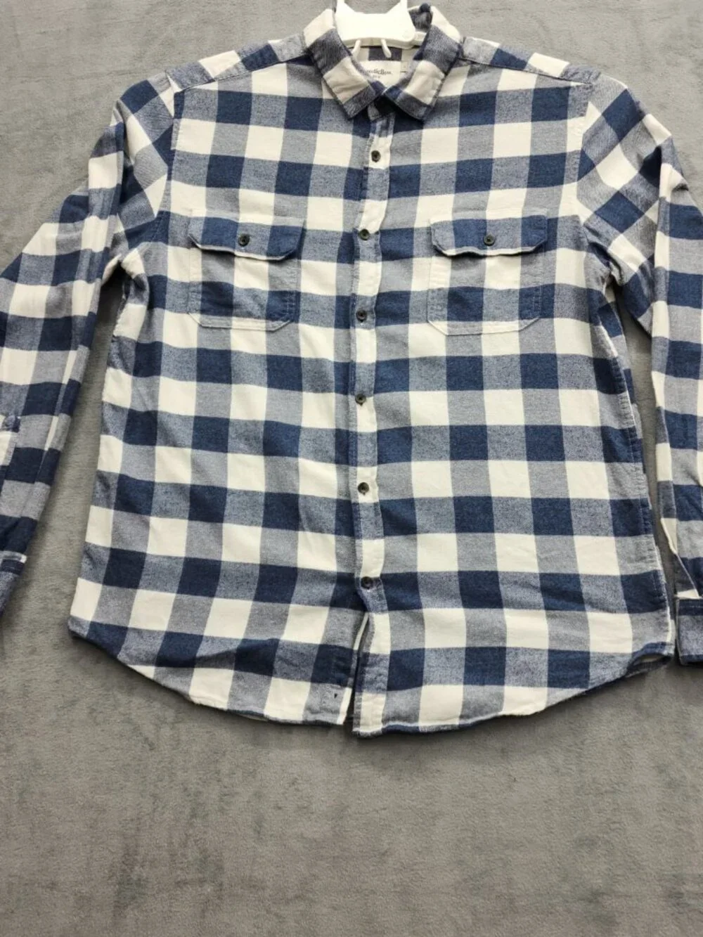 Goodfellow & Co Flannel Shirt Men L Blue White Buffalo Plaid 100% Cotton Standar - Picture 3 of 13